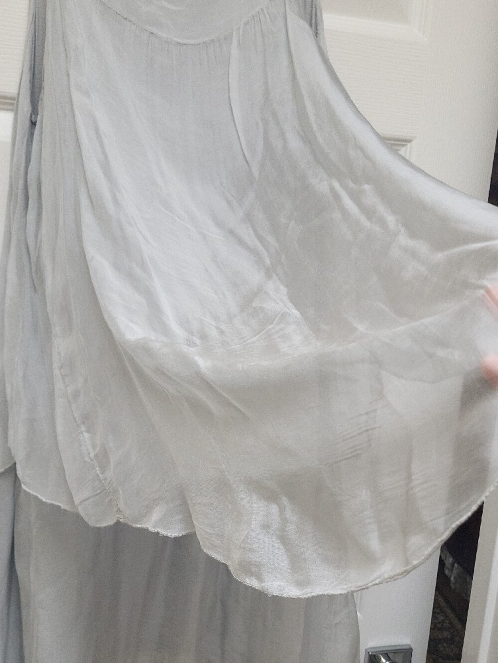 Sleeveless Silky & Flowy Asymmetrical Layered Dress in Light Gray.made In Italy - Picture 8 of 9